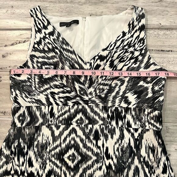 Lafayette 148 New York White Black Geo Tribal Viscose V Neck Sleeveless Shift - Picture 6 of 10